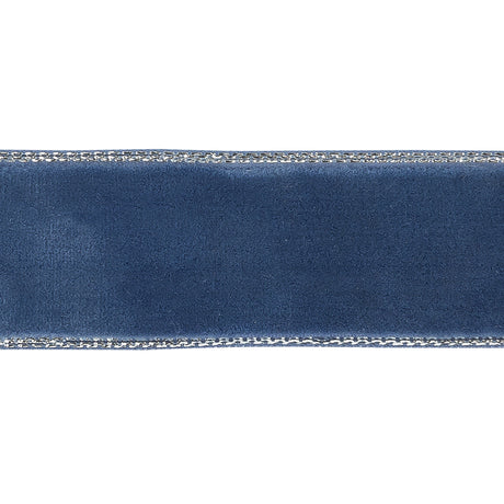 Navy Peony and Silver Metallic Lined Velvet Ribbon - 0.875"