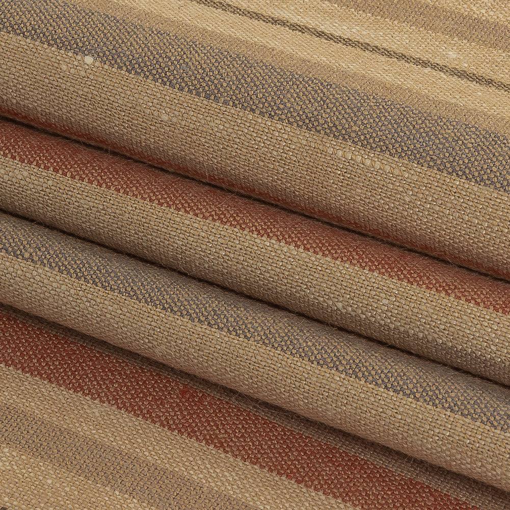 Olive, Tangerine and Smoke Gray Striped Stretch Linen and Rayon Woven
