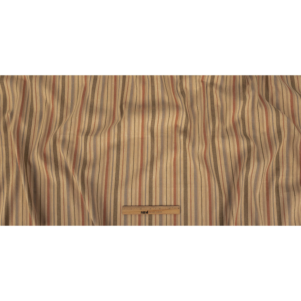 Olive, Tangerine and Smoke Gray Striped Stretch Linen and Rayon Woven