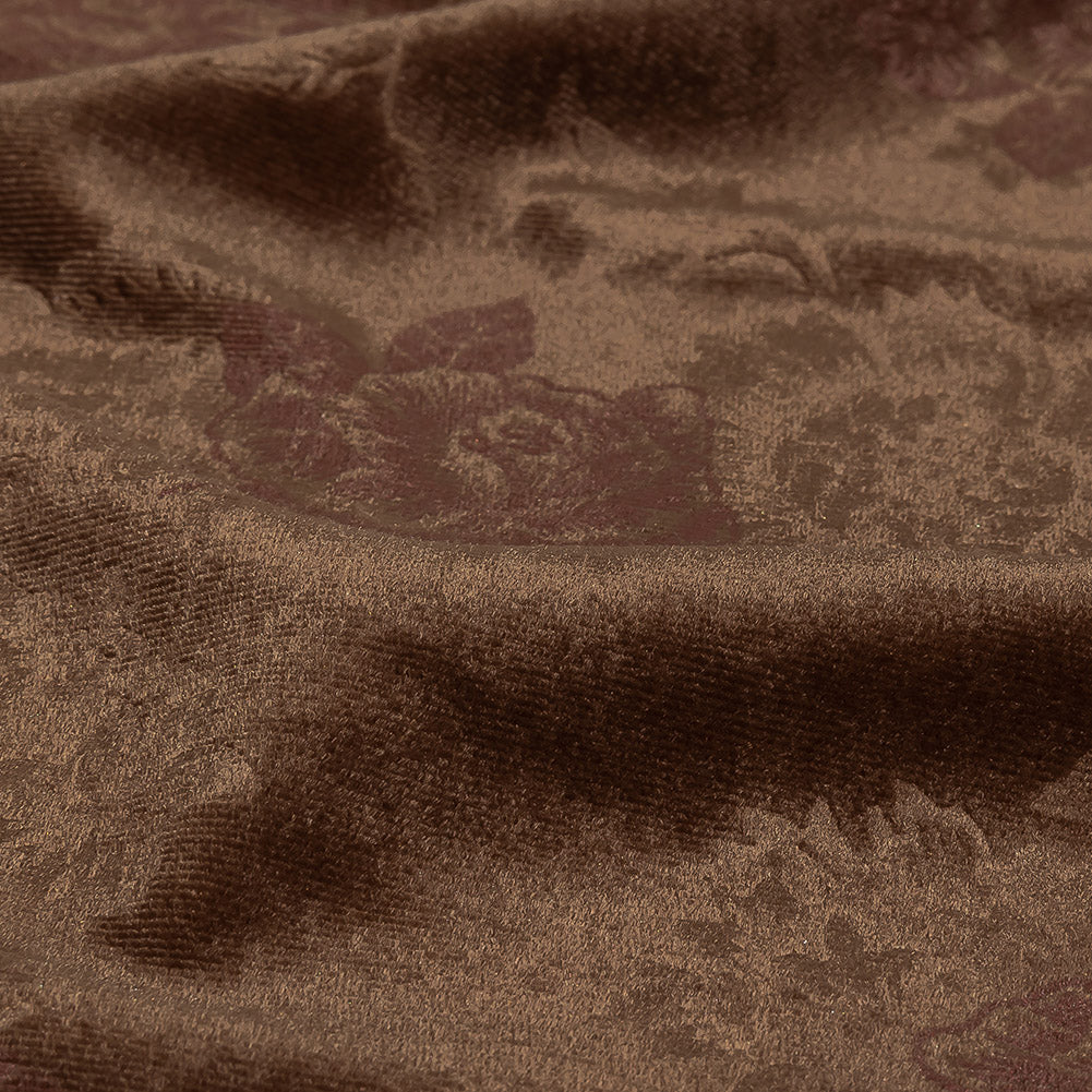 Floral Embossed Velour - Taupe and Metallic Rose Gold