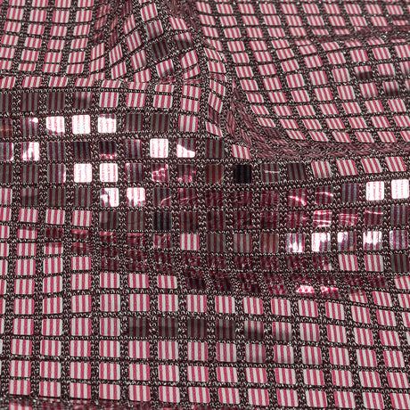 Stretch Knit with Square Metallic Sequins - Red Mahogany and Silver - Loud Lights Collection