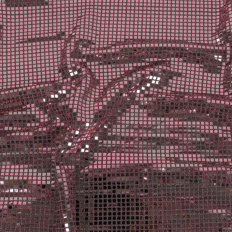 Stretch Knit with Square Metallic Sequins - Red Mahogany and Silver - Loud Lights Collection
