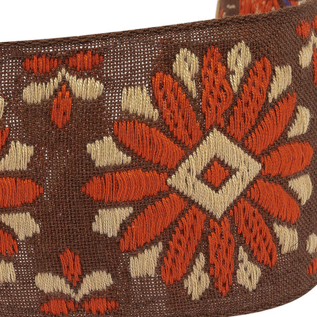 Brown, Orange and Ivory Floral German Jacquard Cotton Ribbon - 2"