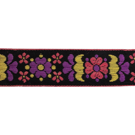 Black, Pink, Yellow and Sunset Purple Floral German Jacquard Cotton Ribbon - 0.9375"