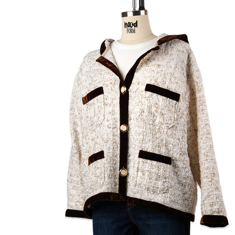 Newcastle Beige and White Viscose and Acrylic Chenille Tweed