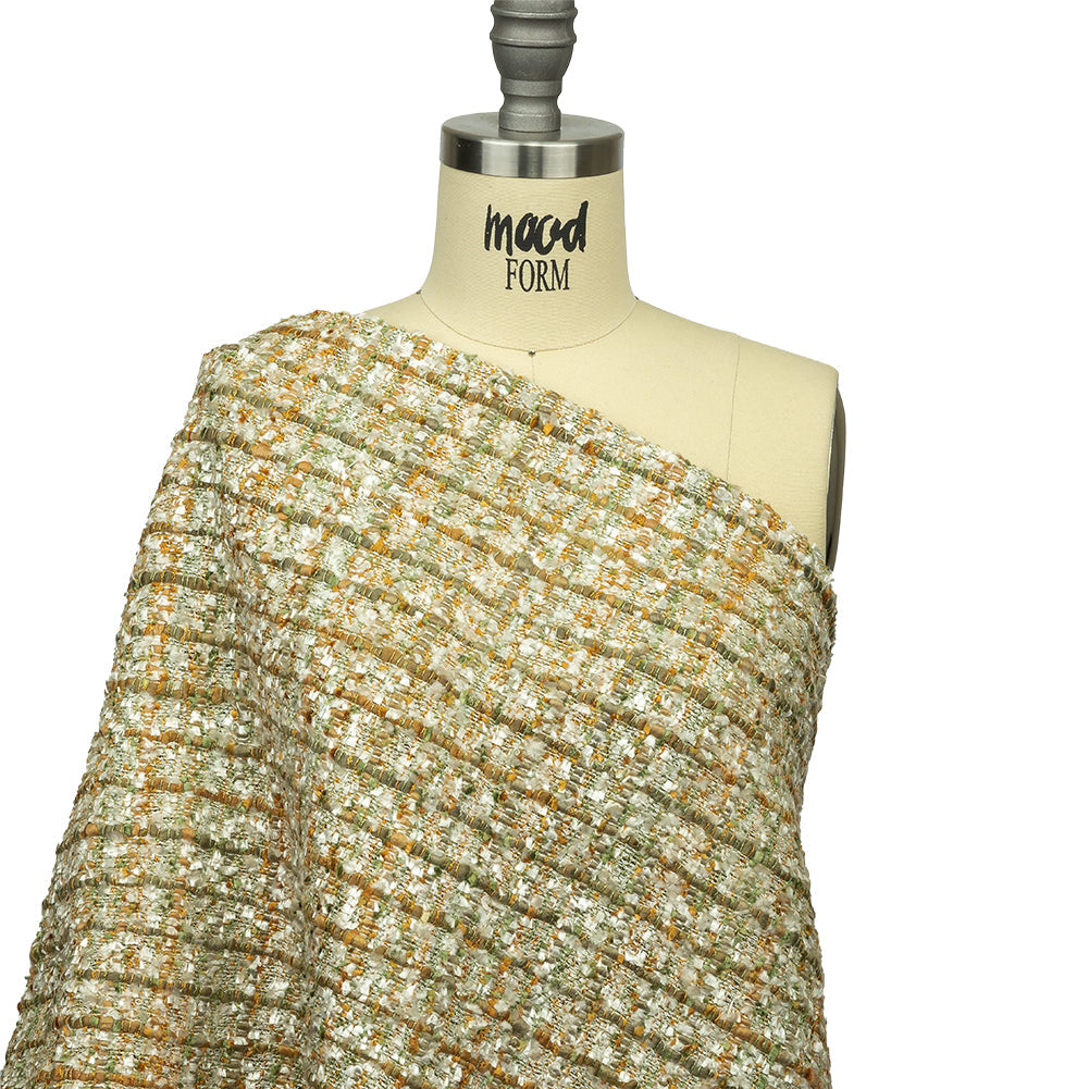 Newcastle Green, Mustard and Silver Birch Viscose and Acrylic Chenille Tweed
