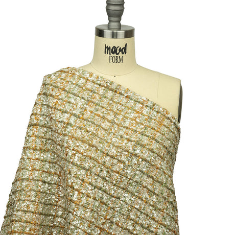 Newcastle Green, Mustard and Silver Birch Viscose and Acrylic Chenille Tweed