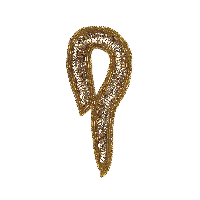 Fleur De Lis, Glamour Gold and Jurassic Gold Beaded and Sequins Applique - 5.625" x 2.5"
