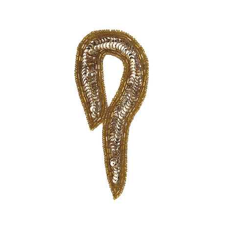 Fleur De Lis, Glamour Gold and Jurassic Gold Beaded and Sequins Applique - 5.625" x 2.5"