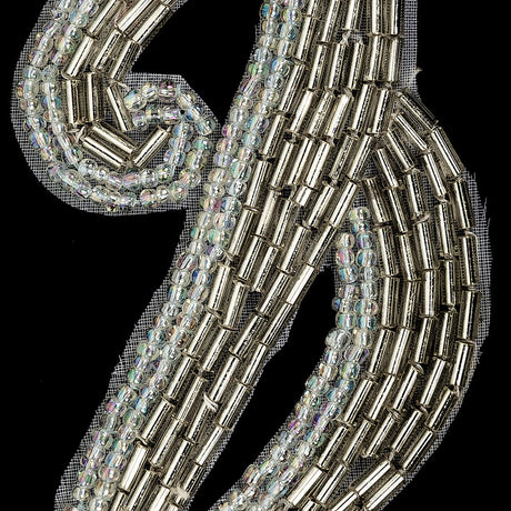 Platinum Frosting and Ice Flow Bugle and Seed Beaded Applique - 6.125" x 2"