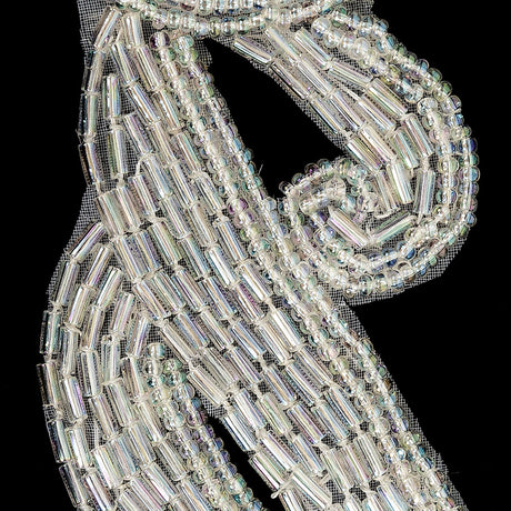 Silver Coin Bugle and Seed Beaded Applique - 5.25" x 2"