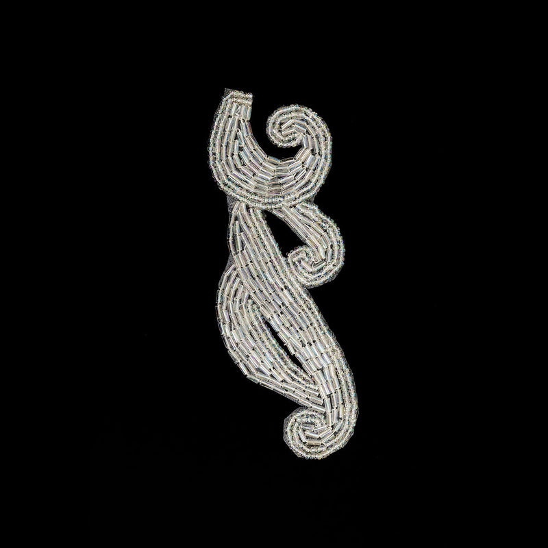 Silver Coin Bugle and Seed Beaded Applique - 5.25" x 2"