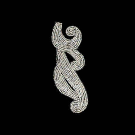 Silver Coin Bugle and Seed Beaded Applique - 5.25" x 2"