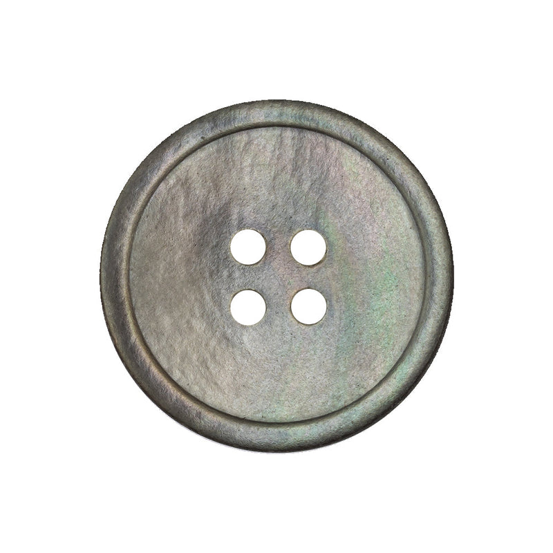 Antique Silver and Fair Green Iridescent 4-Hole Narrow Rim Shell Button - 40L/25.5mm