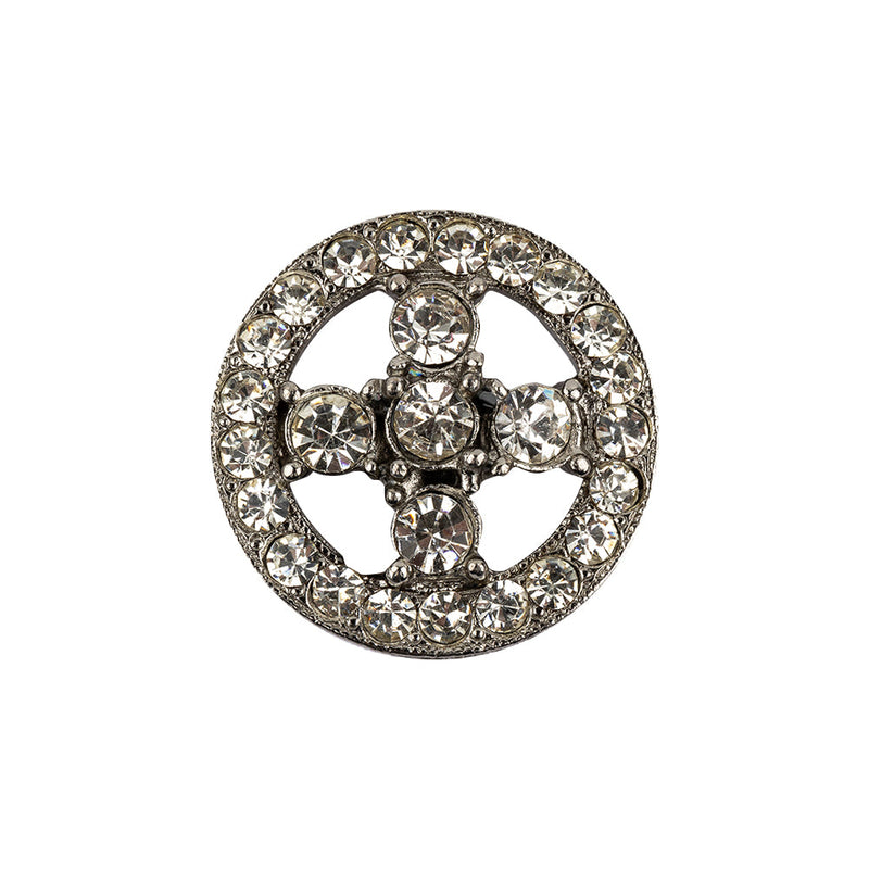 Italian Crystal Rhinestones and Silver Metal Shank Back Button - 34L/21.5mm