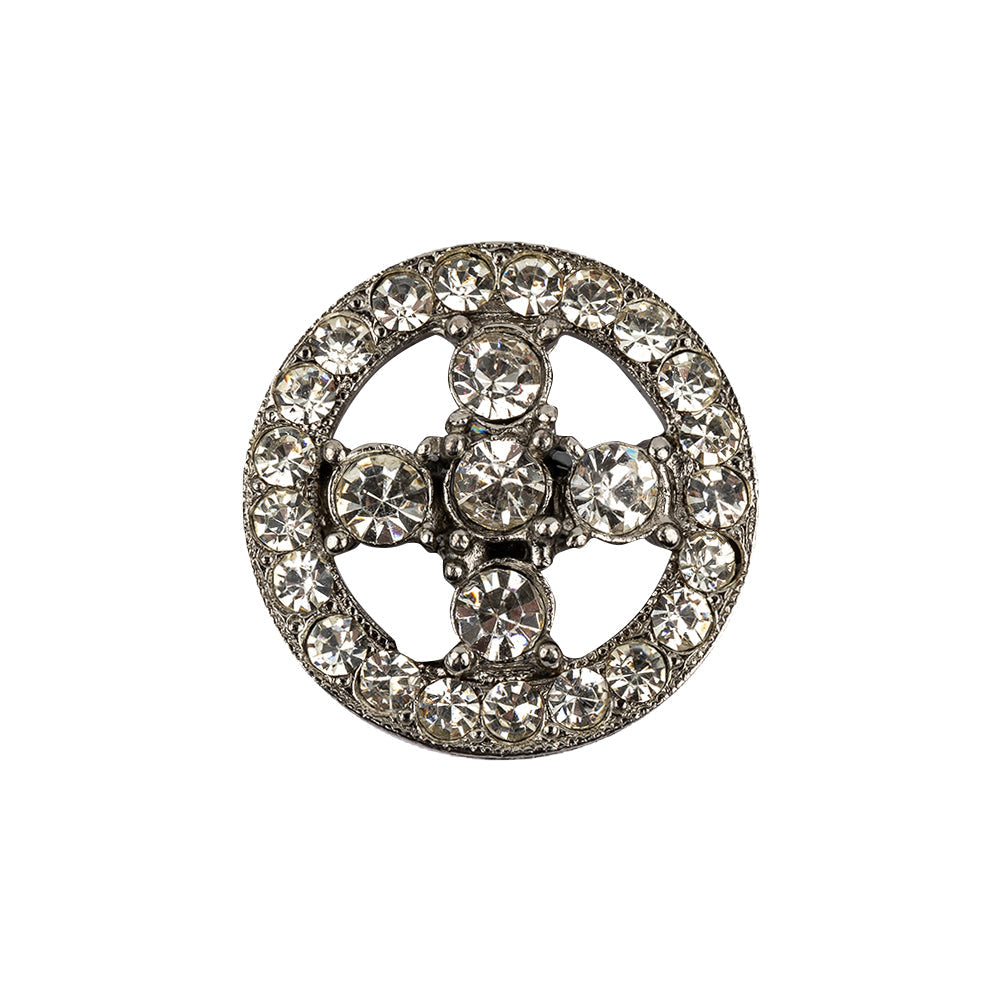 Italian Crystal Rhinestones and Silver Metal Shank Back Button - 34L/21.5mm