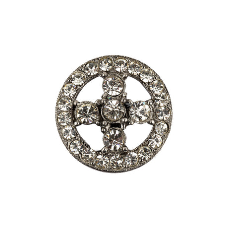 Italian Crystal Rhinestones and Silver Metal Shank Back Button - 34L/21.5mm
