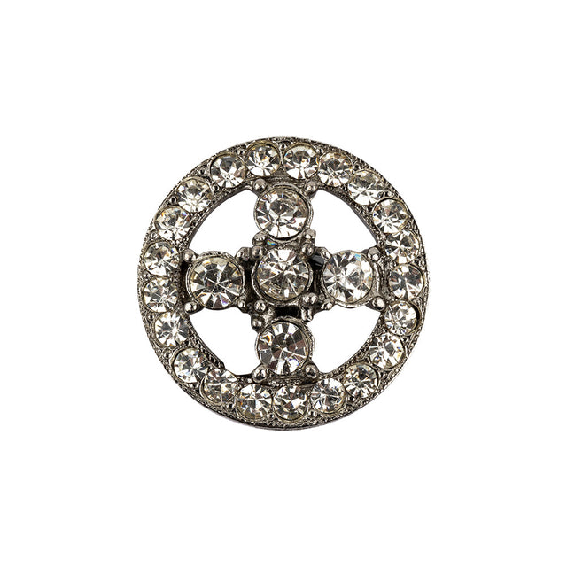 Italian Crystal Rhinestones and Silver Metal Shank Back Button - 34L/21.5mm