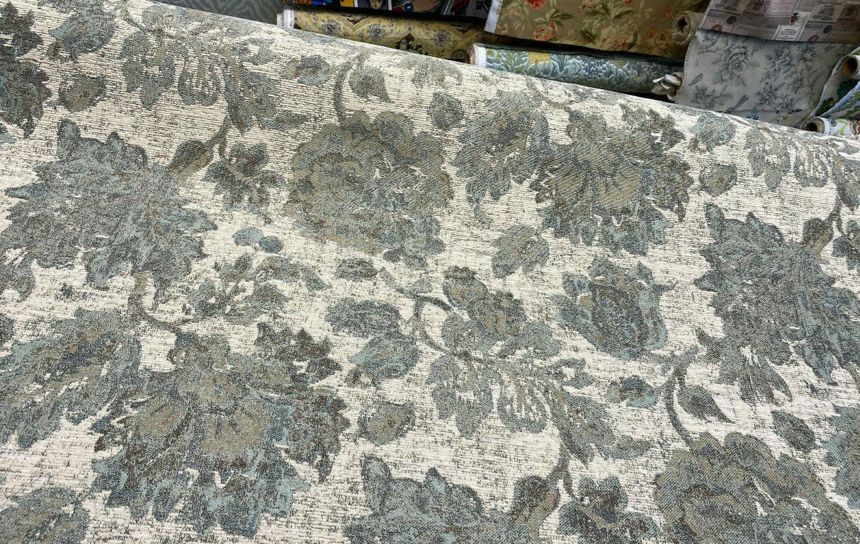Swavelle Vintage Floral Chenille Goddess Moss Green Fabric - Moss Green Floral Pattern, 57" Width (1 Yard)
