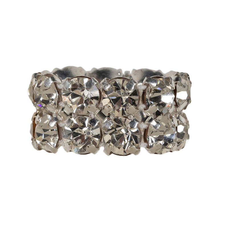 Vintage Crystal and Silver Two-Row Rhinestone Ring - 0.375"