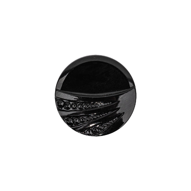 Vintage Black Classical Shank Back Glass Button - 28L/18mm
