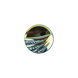 Vintage Blue Iris and Black Classical Shank Back Glass Button - 22L/14mm