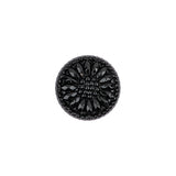 Vintage Black Floral Shank Back Glass Button - 22L/14mm