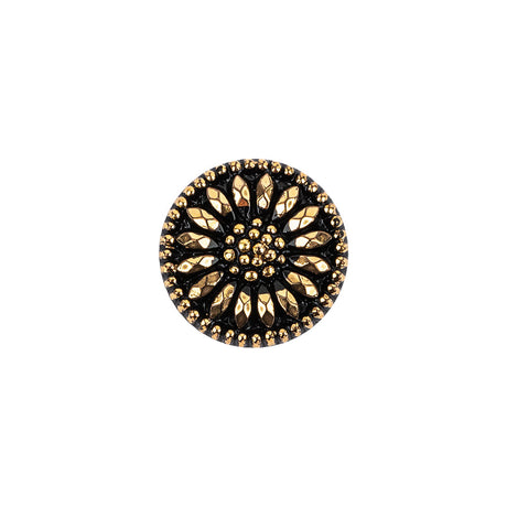 Vintage Gold and Black Floral Shank Back Glass Button - 22L/14mm