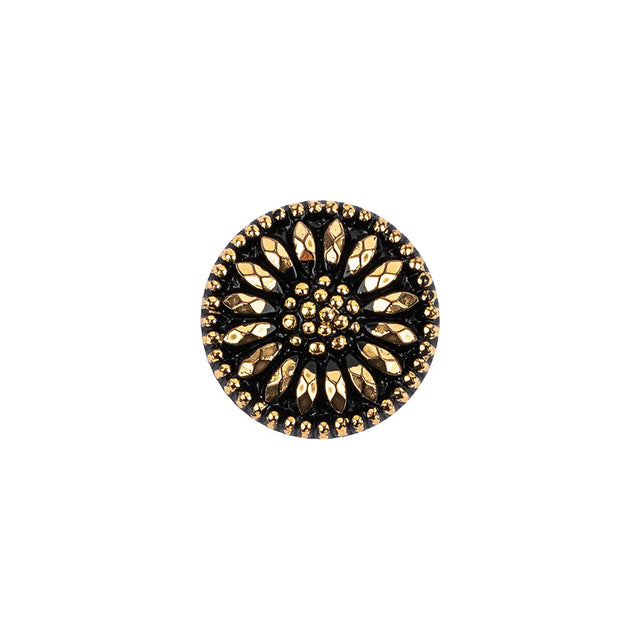 Vintage Gold and Black Floral Shank Back Glass Button - 22L/14mm