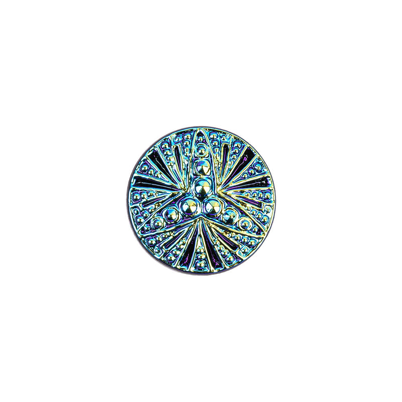 Vintage Blue Iris and Black Classical Shank Back Glass Button - 22L/14mm