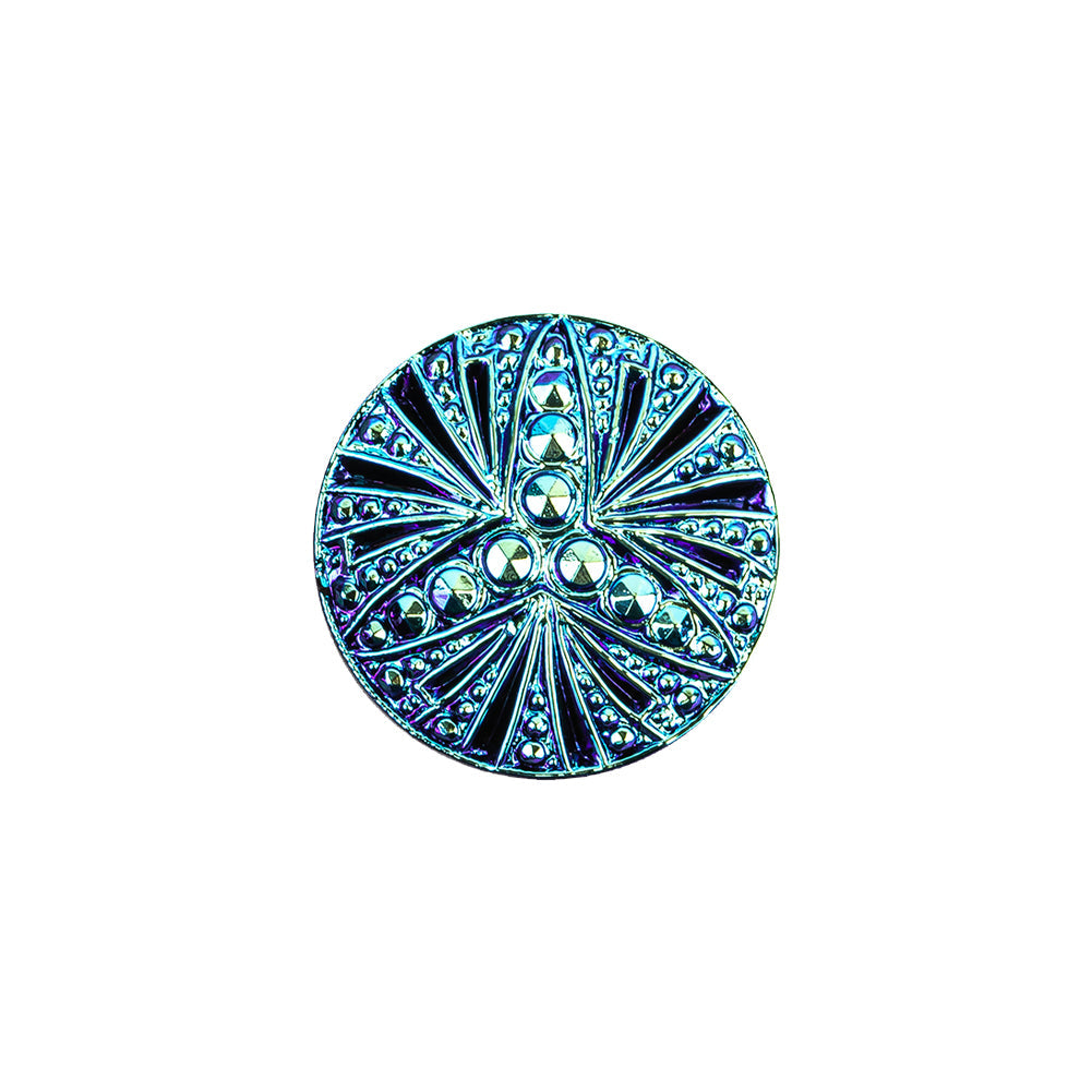 Vintage Blue Iris and Black Classical Shank Back Glass Button - 28L/18mm