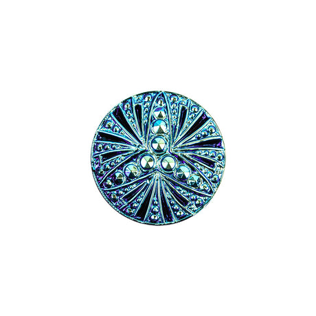 Vintage Blue Iris and Black Classical Shank Back Glass Button - 28L/18mm