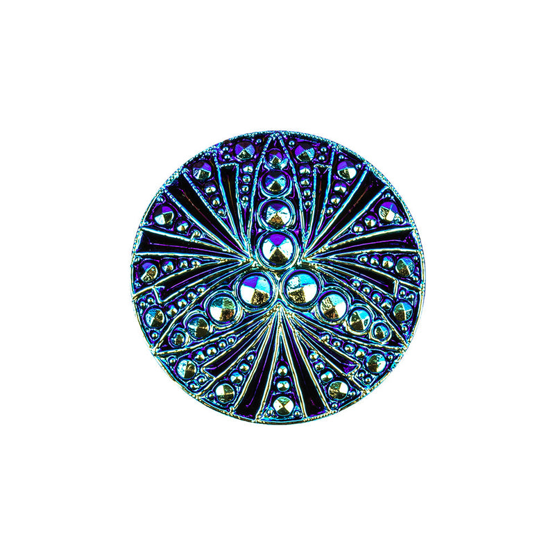 Vintage Blue Iris and Black Classical Shank Back Glass Button - 36L/23mm