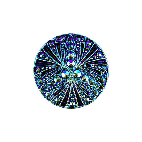 Vintage Blue Iris and Black Classical Shank Back Glass Button - 36L/23mm