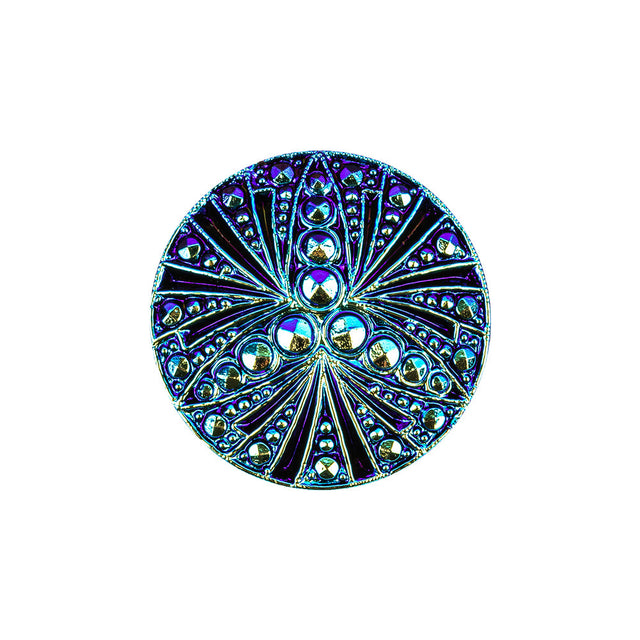 Vintage Blue Iris and Black Classical Shank Back Glass Button - 36L/23mm
