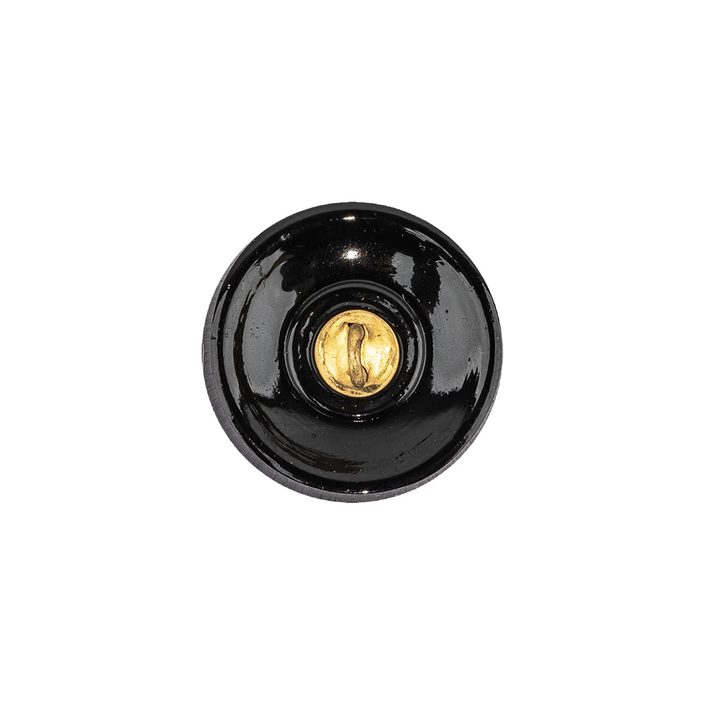 Vintage Black Classical Shank Back Glass Button - 28L/18mm