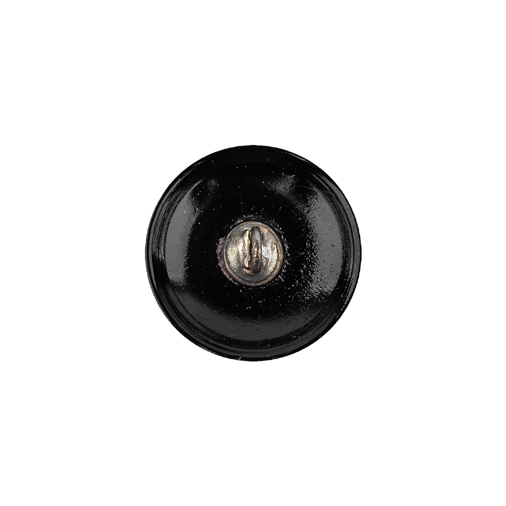 Vintage Blue Iris and Black Floral Shank Back Glass Button - 28L/18mm