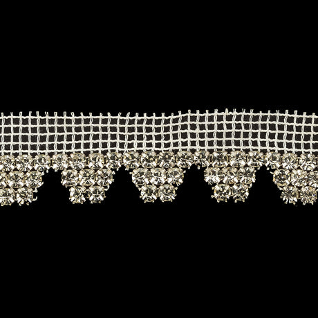 Vintage Czech Crystal Rhinestones on White Mesh Fringe Trimming - 1"
