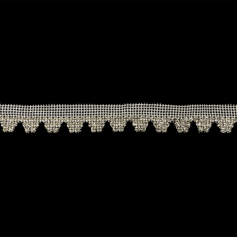 Vintage Czech Crystal Rhinestones on White Mesh Fringe Trimming - 1"