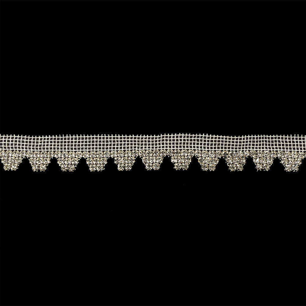 Vintage Czech Crystal Rhinestones on White Mesh Fringe Trimming - 1"
