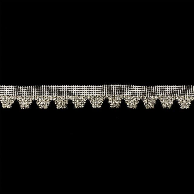 Vintage Czech Crystal Rhinestones on White Mesh Fringe Trimming - 1"