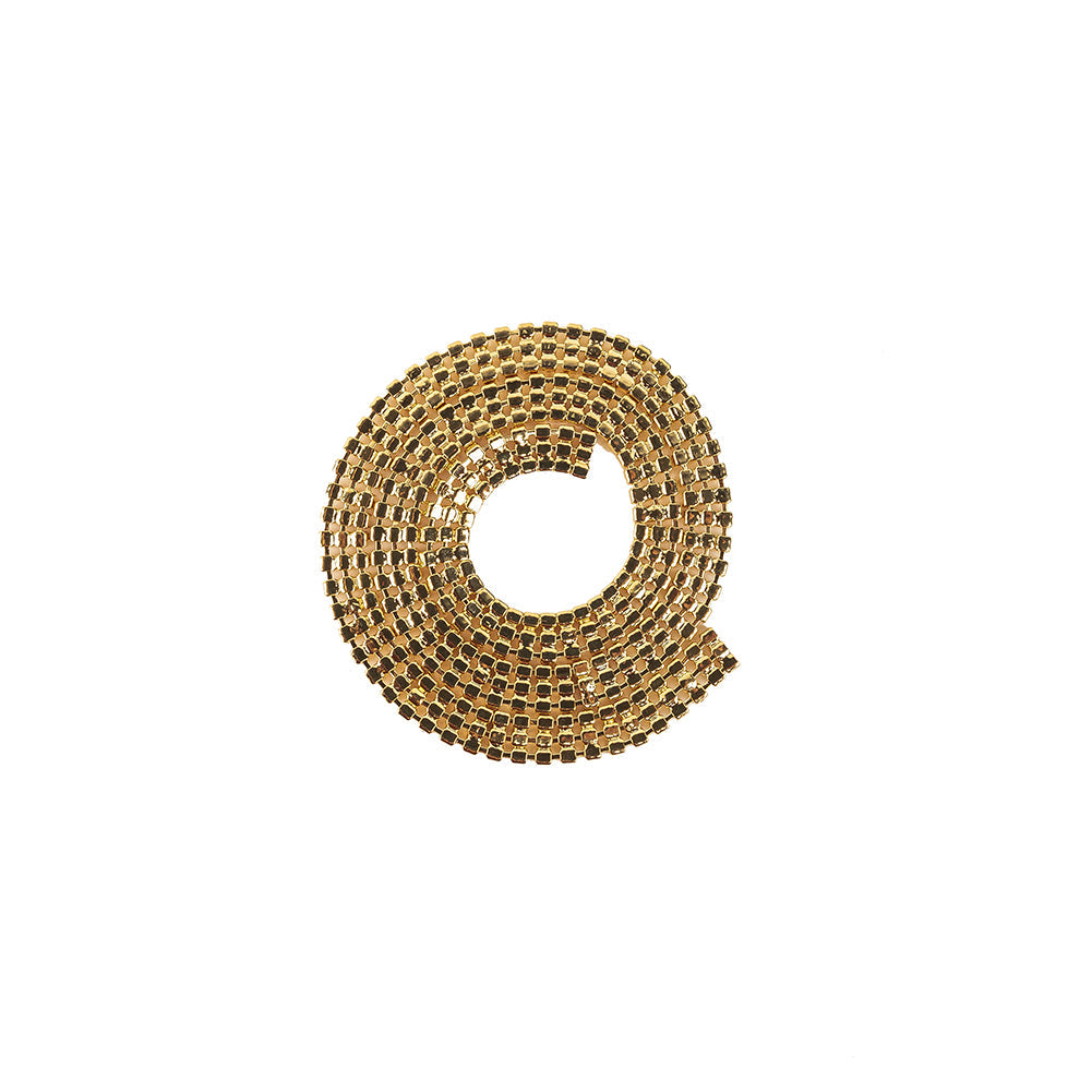 Vintage Three Row Gold Tone Rhinestones on Metal Mesh Trimming - 0.375"