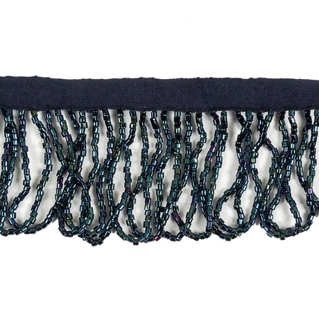 Vintage Blue Iris and Navy Beaded Looped Fringe Trim - 1.625"