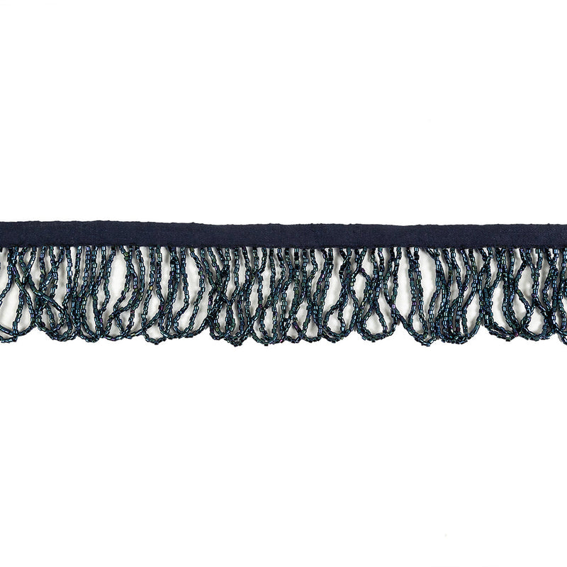 Vintage Blue Iris and Navy Beaded Looped Fringe Trim - 1.625"