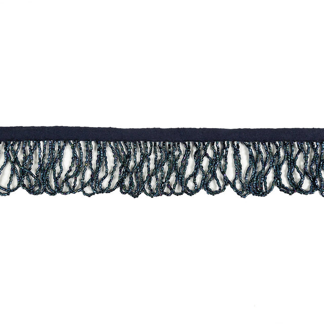 Vintage Blue Iris and Navy Beaded Looped Fringe Trim - 1.625"