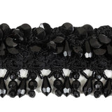 Vintage Black Ornate Braided Trim with Beaded Fringe - 2.25"
