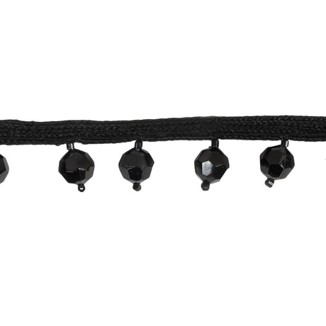 Vintage Black Faceted Bead Fringe - 0.875"