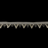 Vintage Czech Crystal and Jet Rhinestones in Silver Settings on White Mesh Trimming - 1.1875"