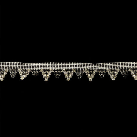 Vintage Czech Crystal and Jet Rhinestones in Silver Settings on White Mesh Trimming - 1.1875"