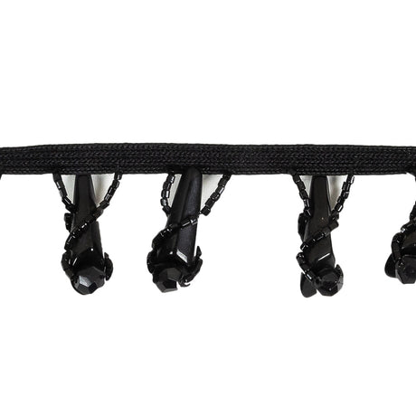 Vintage Black Glass Spikes Beaded Fringe - 1.125"